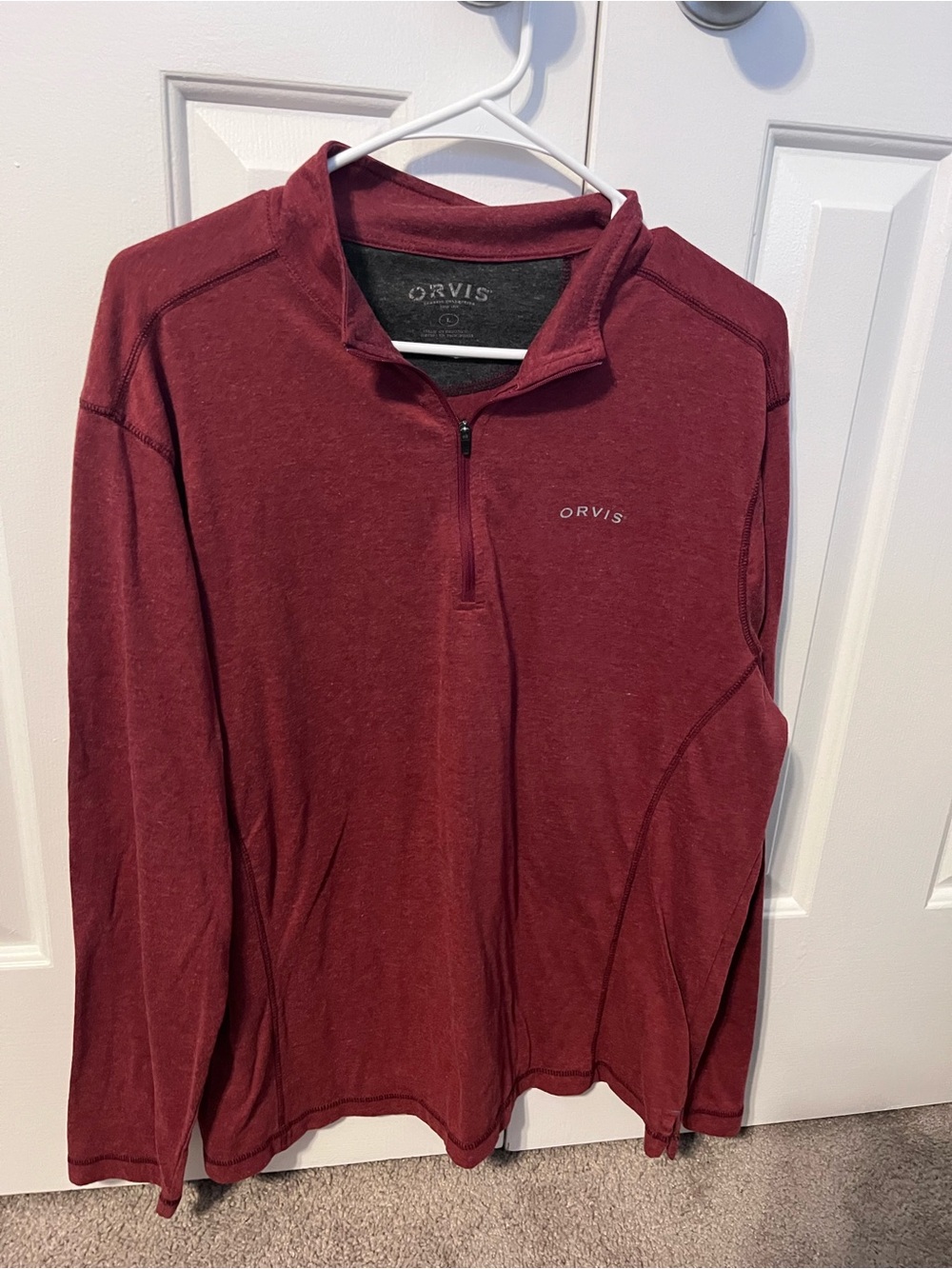 Red Orvis Men’s Large long sleeve shirt lightweight 1/4 zip